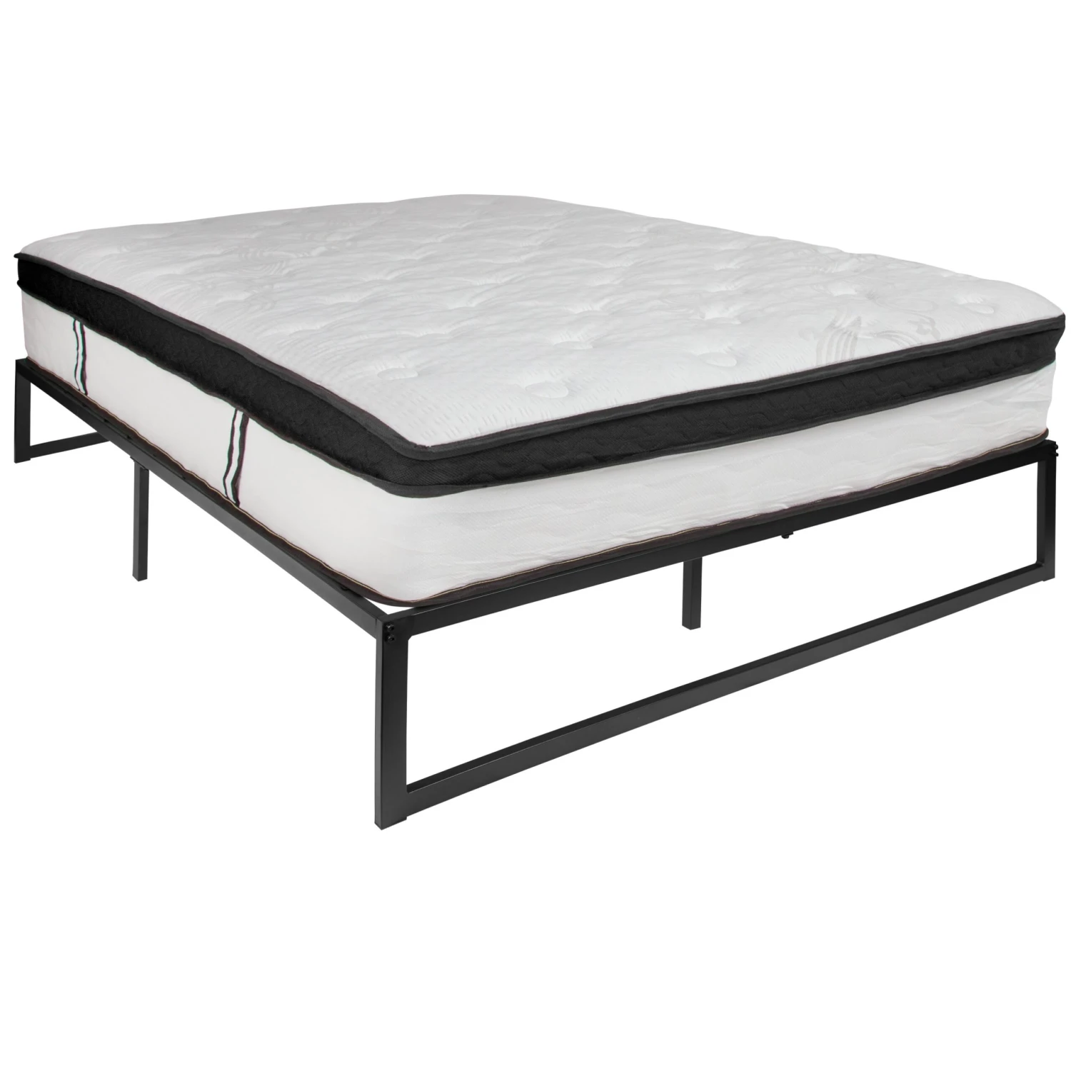 Flash 14 Inch Metal Platform Bed Frame With 12 Inch Memory Foam Pocket Spring Mattress In A Box (No Box Spring Required)