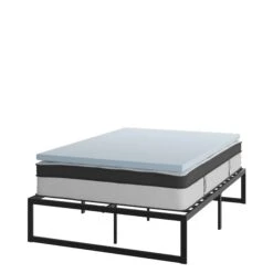 Flash 14 Inch Metal Platform Bed Frame With 12 Inch Pocket Spring Mattress In A Box And 2 Inch Cool Gel Memory Foam Topper