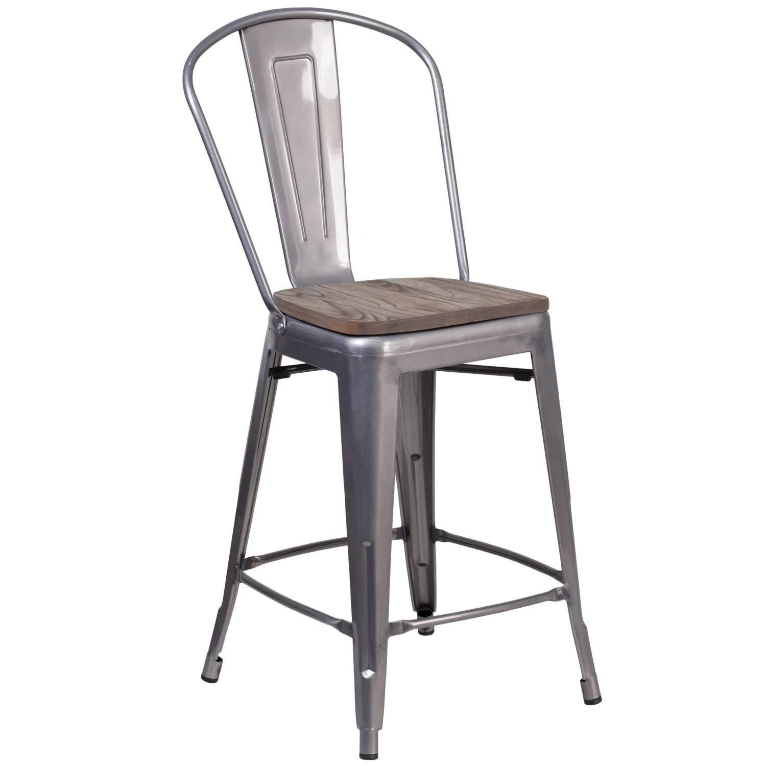 24" High Counter Height Stool With Back And Wood Seat - Image 8