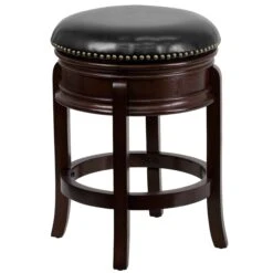 Flash 24'' High Backless Wood Counter Height Stool With Carved Apron And LeatherSoftSoft Swivel Seat