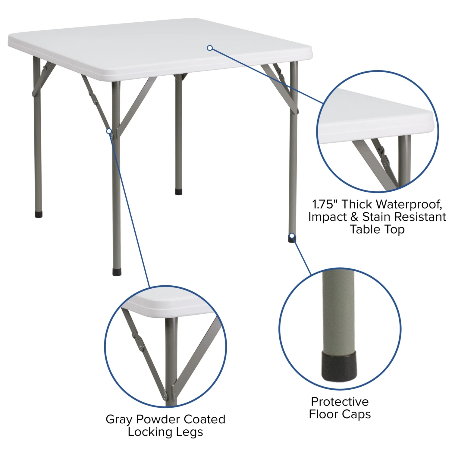 Flash 2.85-Foot Square Plastic Folding Table - Image 5