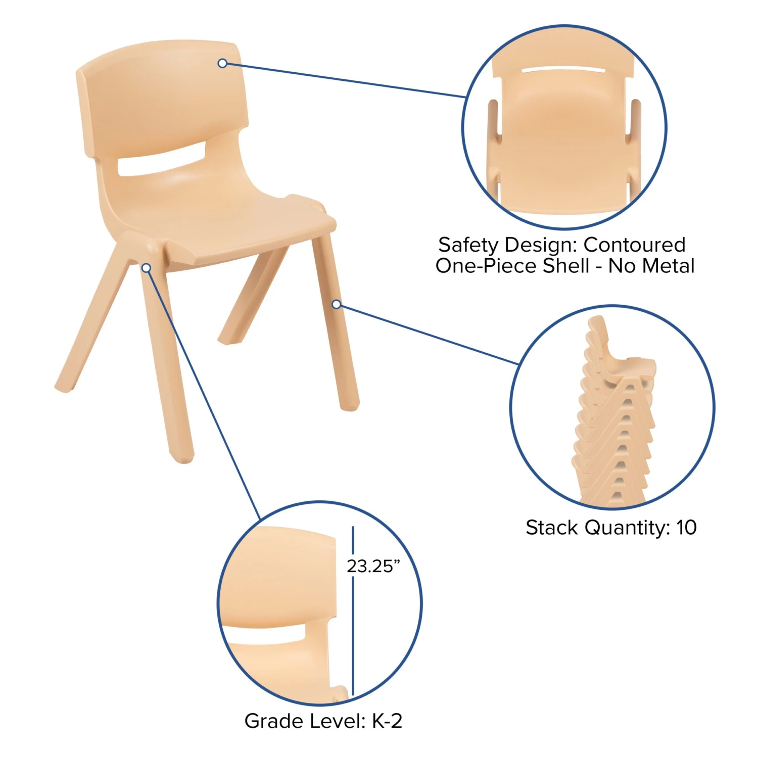 Flash 2 Pack Plastic Stackable School Chair With 13.25" Seat Height - Image 6