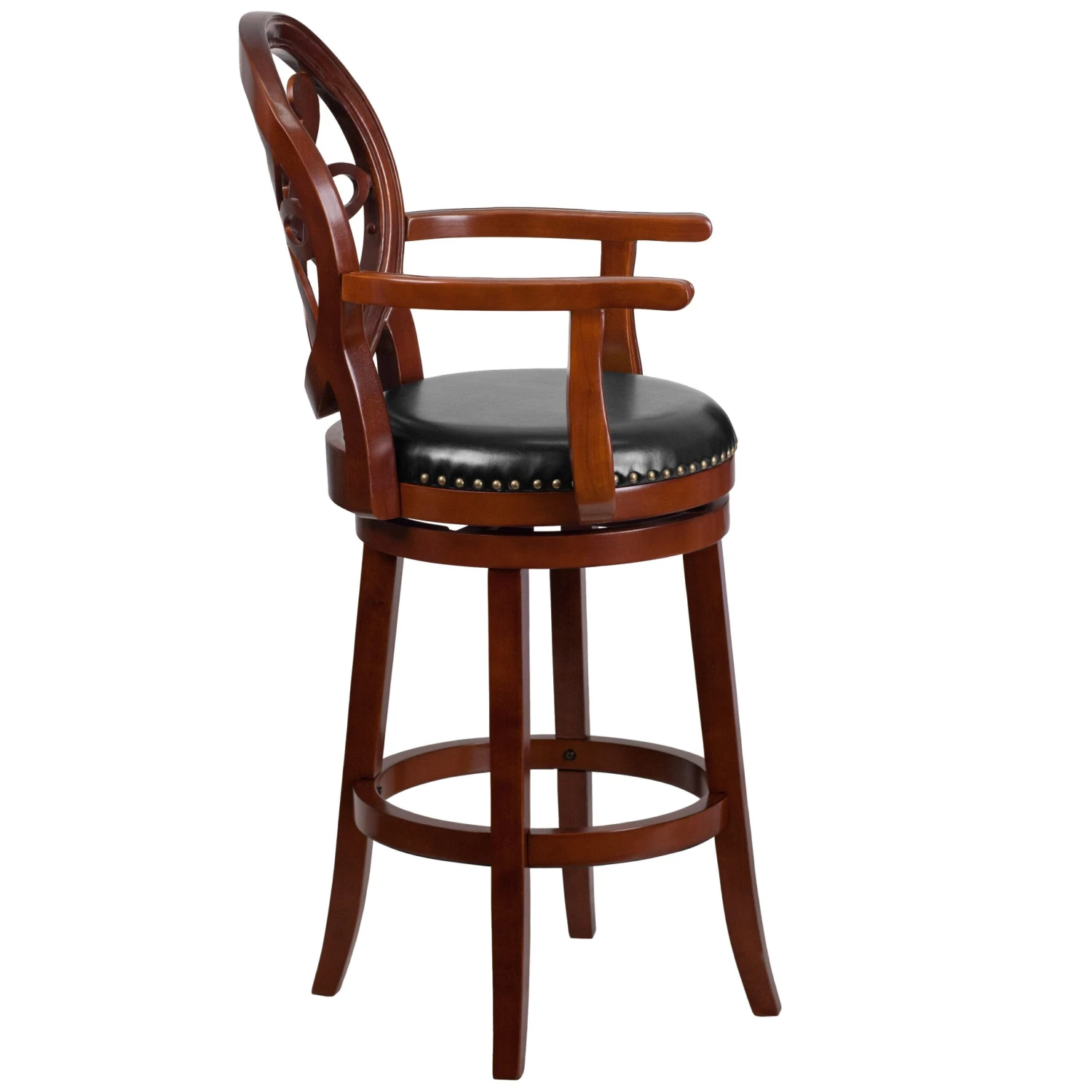 Flash 30'' High Wood Barstool With Arms, Carved Back And LeatherSoft Swivel Seat - Image 5