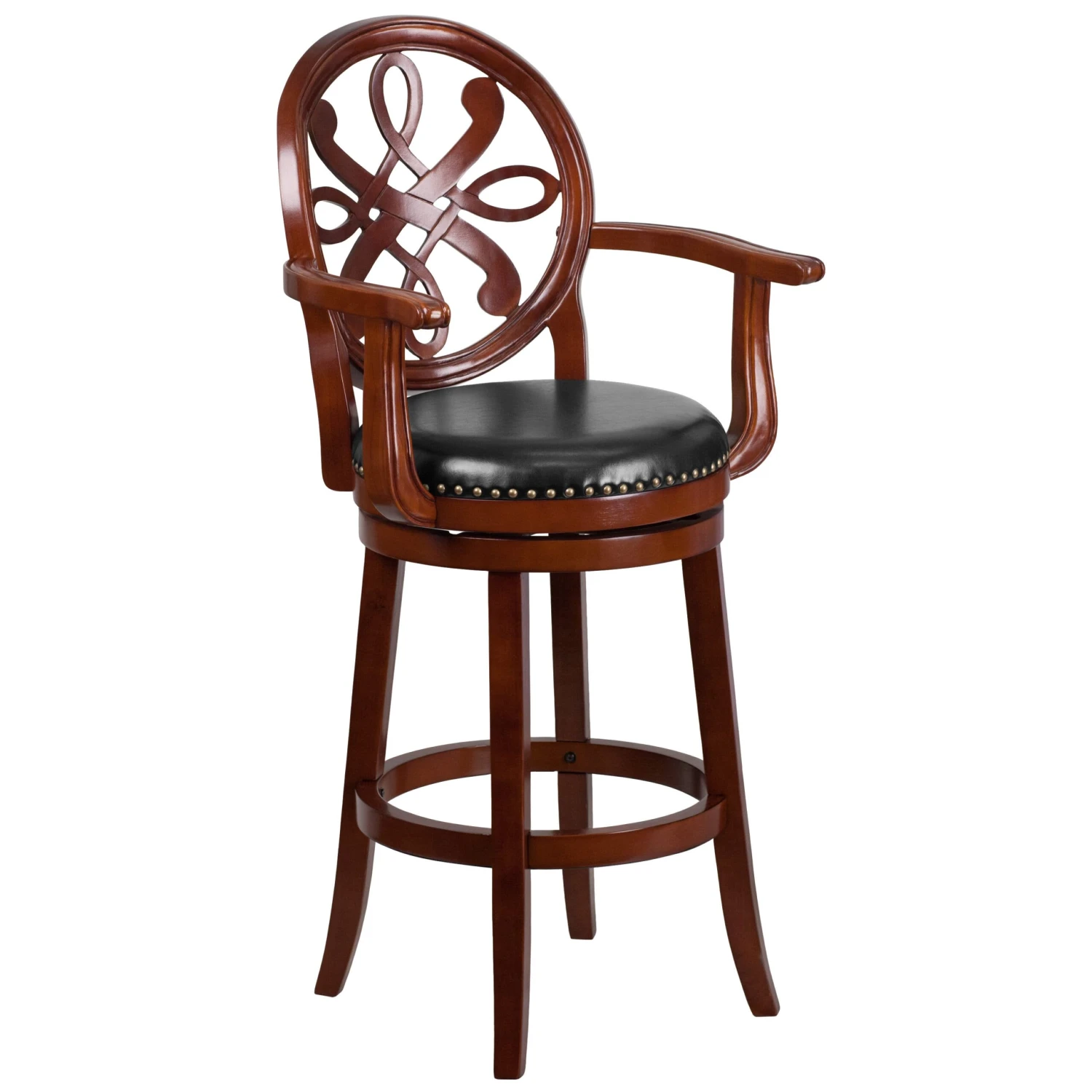 Flash 30'' High Wood Barstool With Arms, Carved Back And LeatherSoft Swivel Seat - Image 7