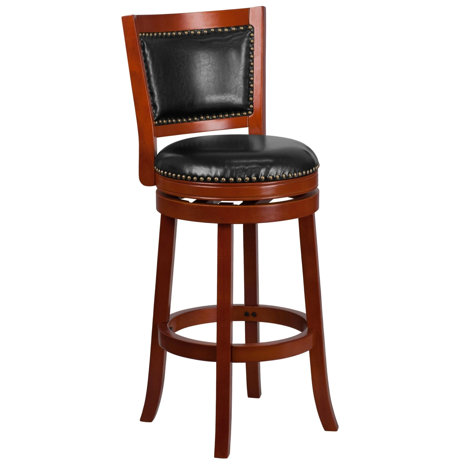 Flash 30'' High Wood Barstool With Open Panel Back And LeatherSoft Swivel Seat - Image 13