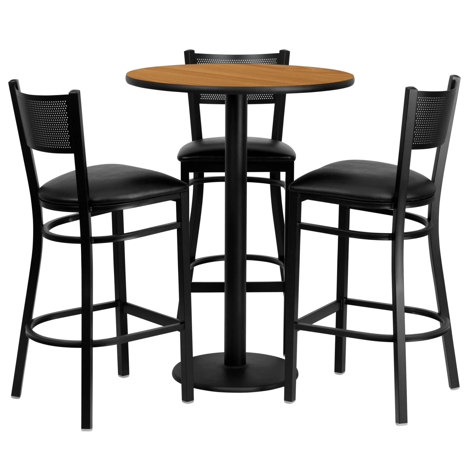30'' Round Laminate Table Set With 3 Grid Back Metal Barstools - Image 8