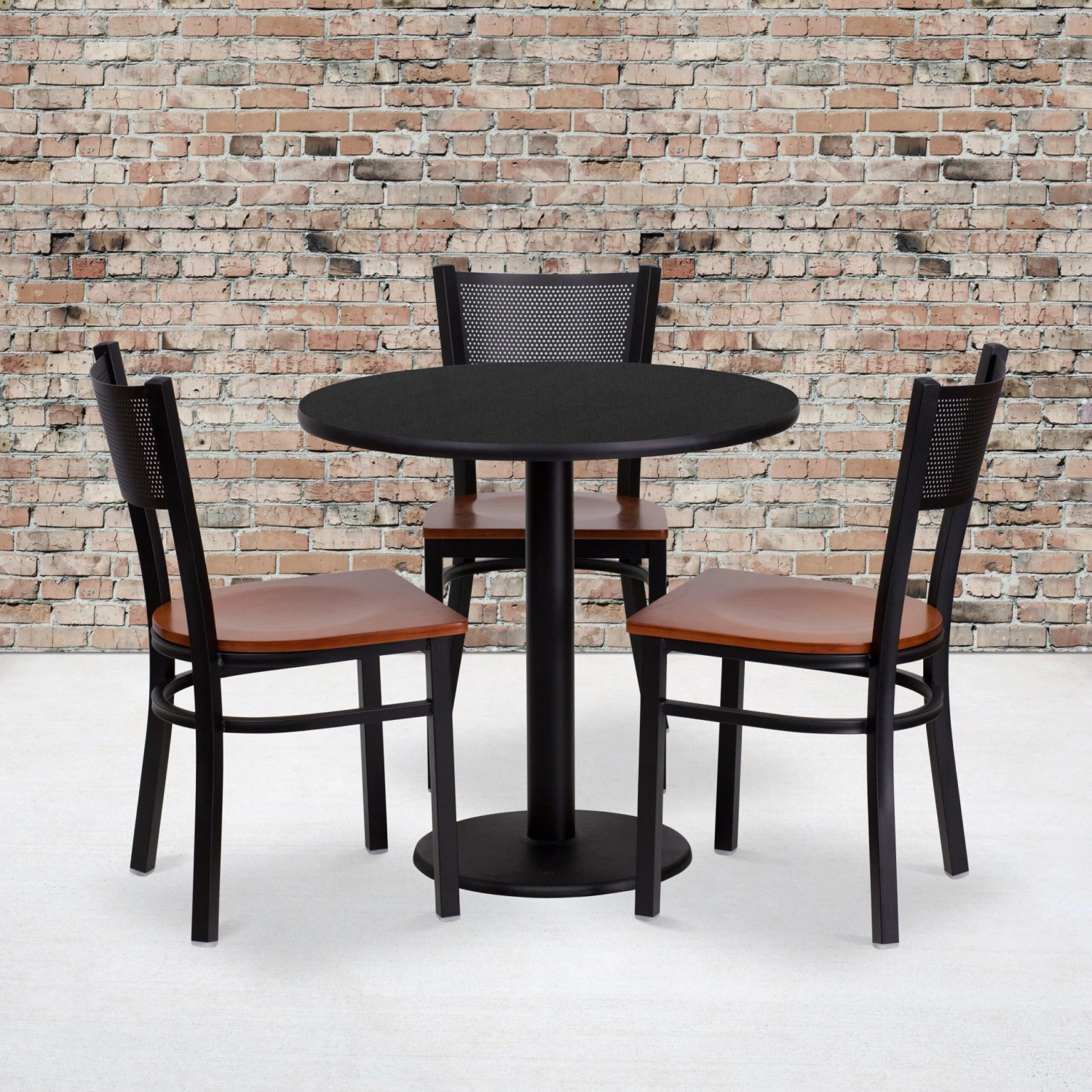 30'' Round Laminate Table Set With 3 Grid Back Metal Chairs - Image 2