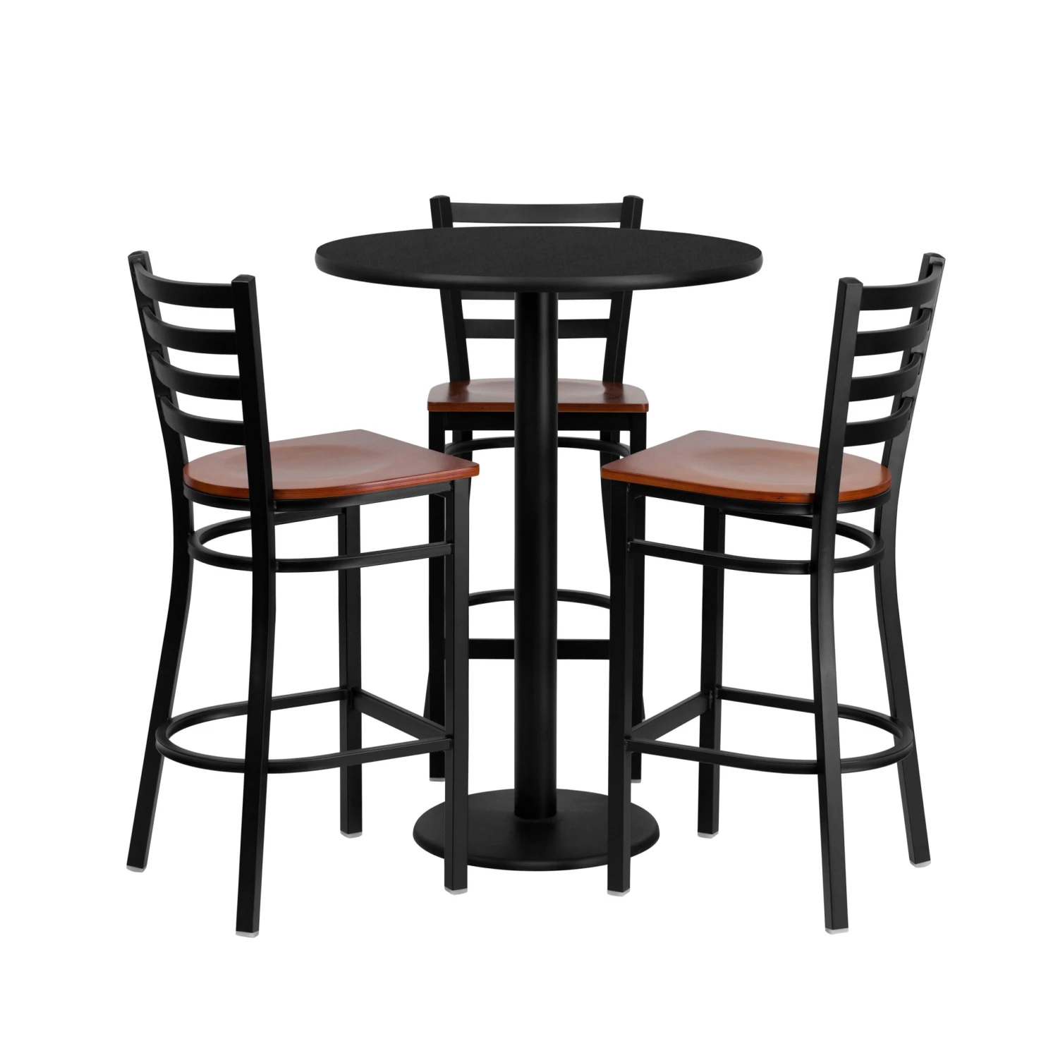 30'' Round Laminate Table Set With 3 Ladder Back Metal Barstools