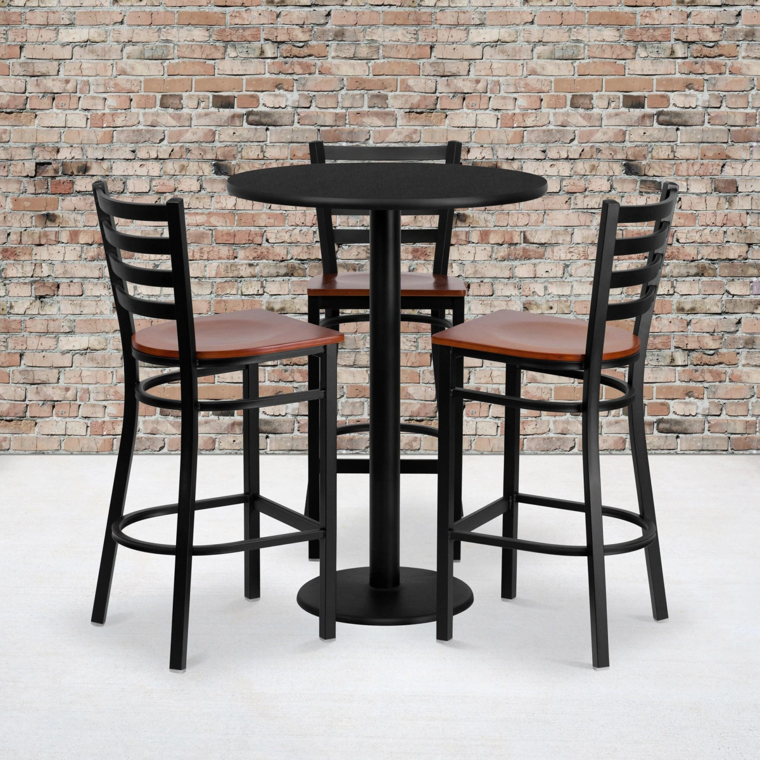 30'' Round Laminate Table Set With 3 Ladder Back Metal Barstools - Image 2
