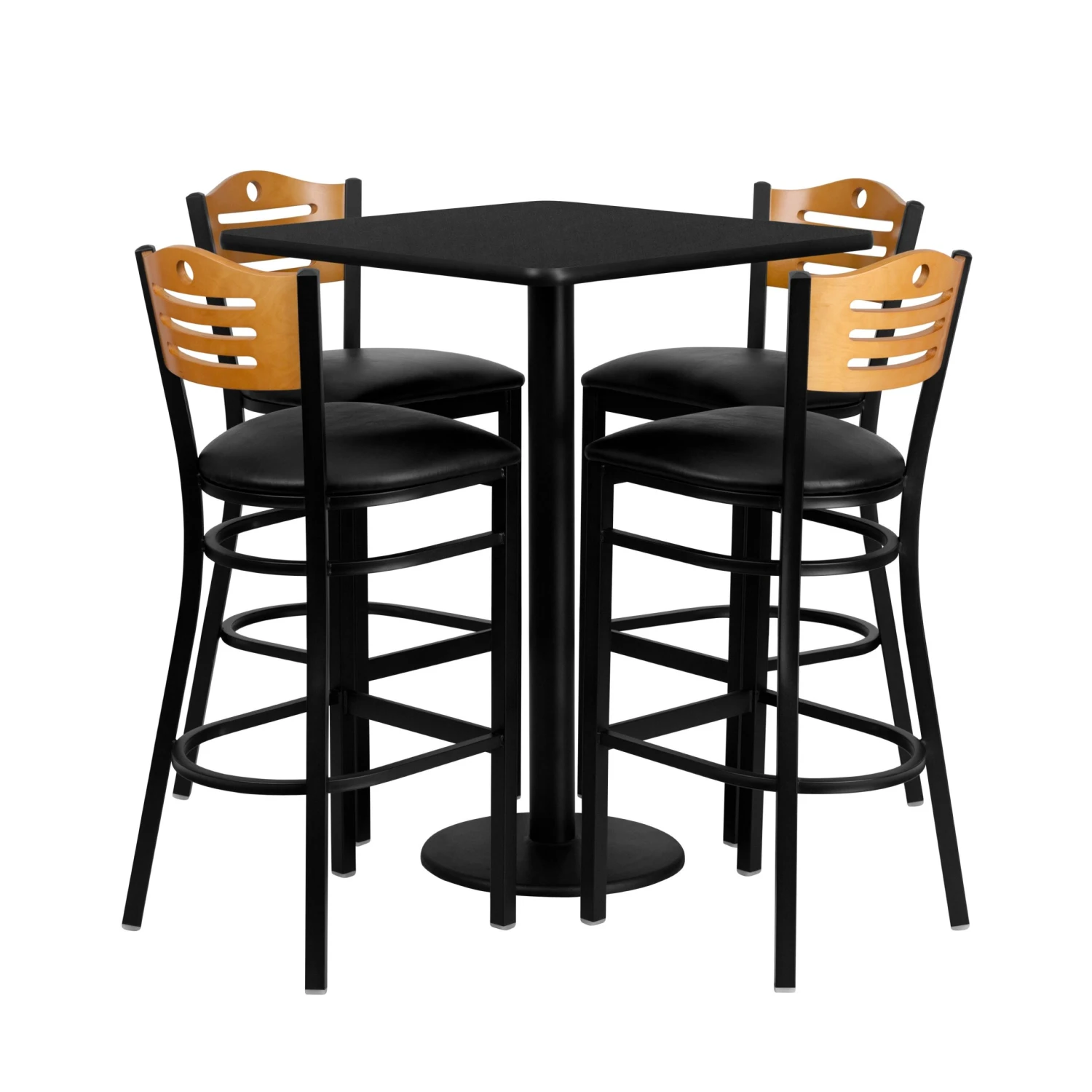 30'' Square Laminate Table Set With 4 Wood Slat Back Metal Barstools - Image 5