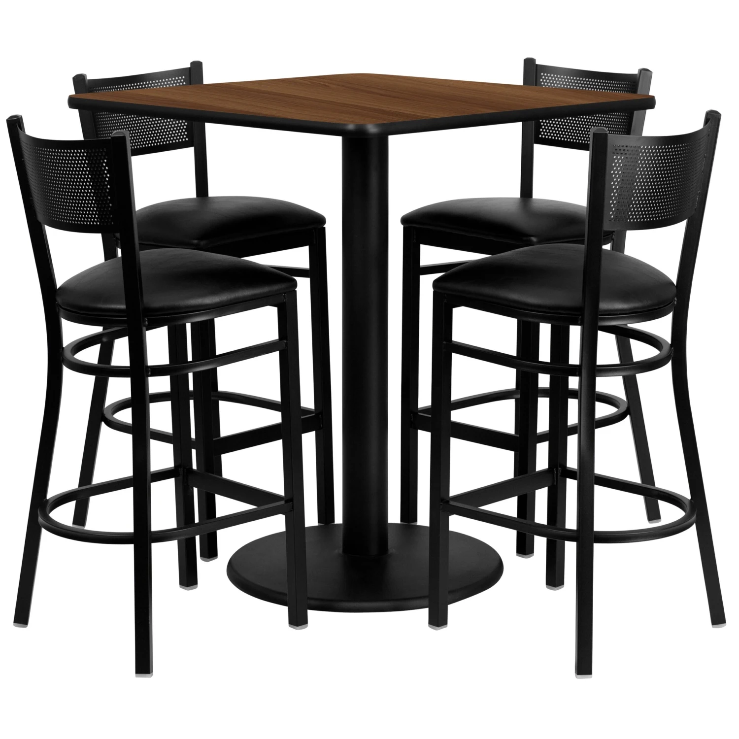 36'' Square Laminate Table Set With 4 Grid Back Metal Barstools