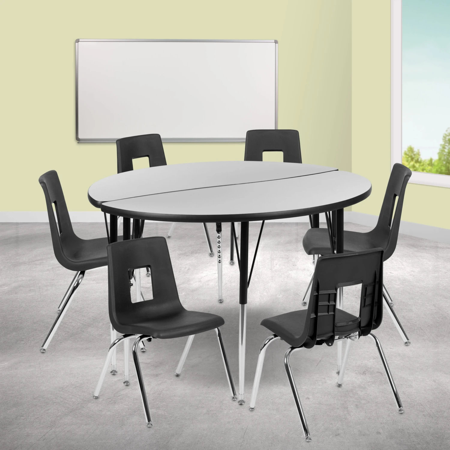 Flash 47.5" Circle Wave Flexible Laminate Activity Table Set With 18" Student Stack Chairs - Image 14
