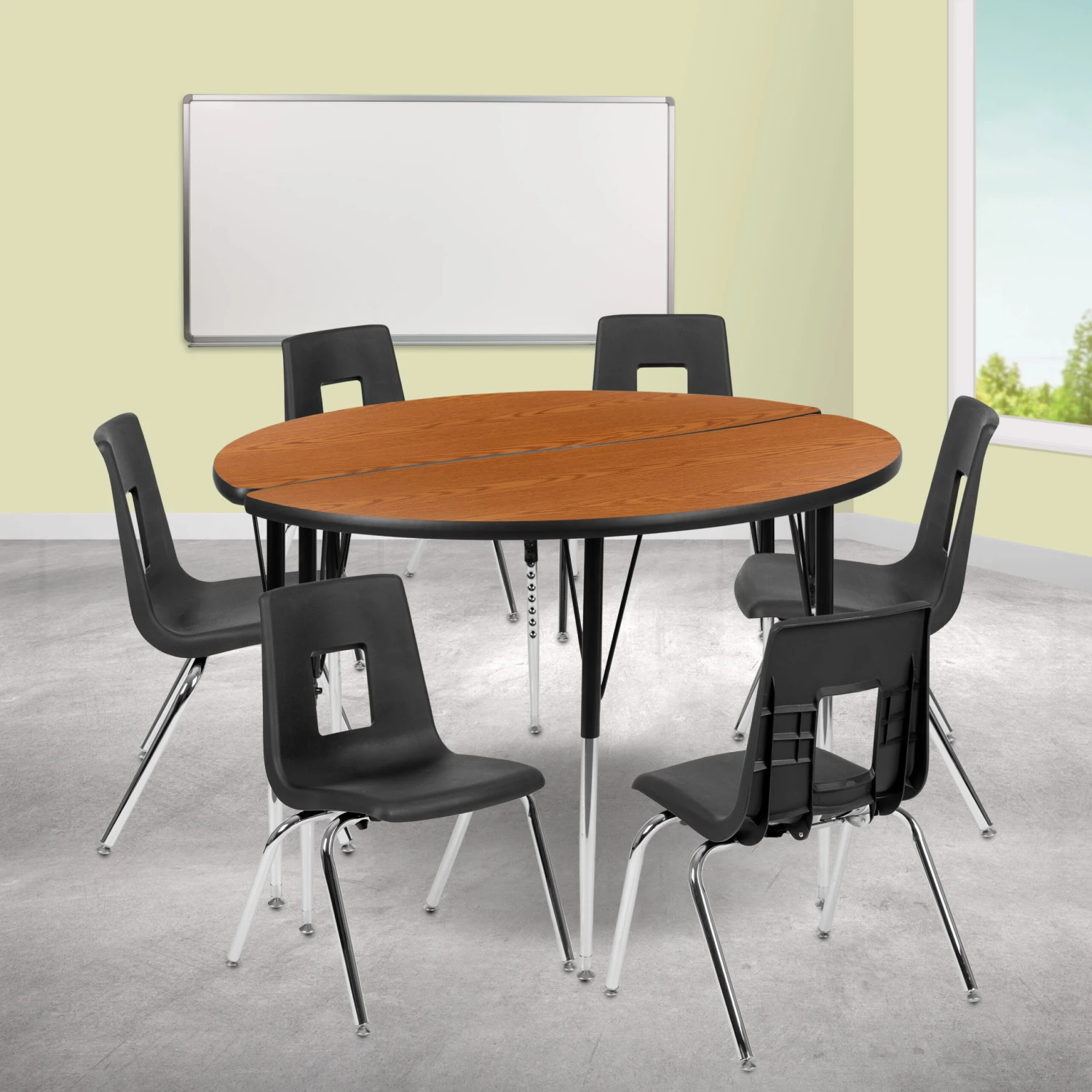 Flash 47.5" Circle Wave Flexible Laminate Activity Table Set With 18" Student Stack Chairs - Image 2