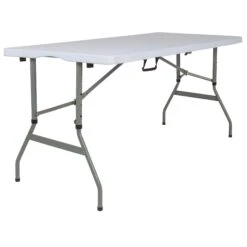 Flash 5-Foot Height Adjustable Bi-Fold Plastic Banquet And Event Folding Table With Carrying Handle