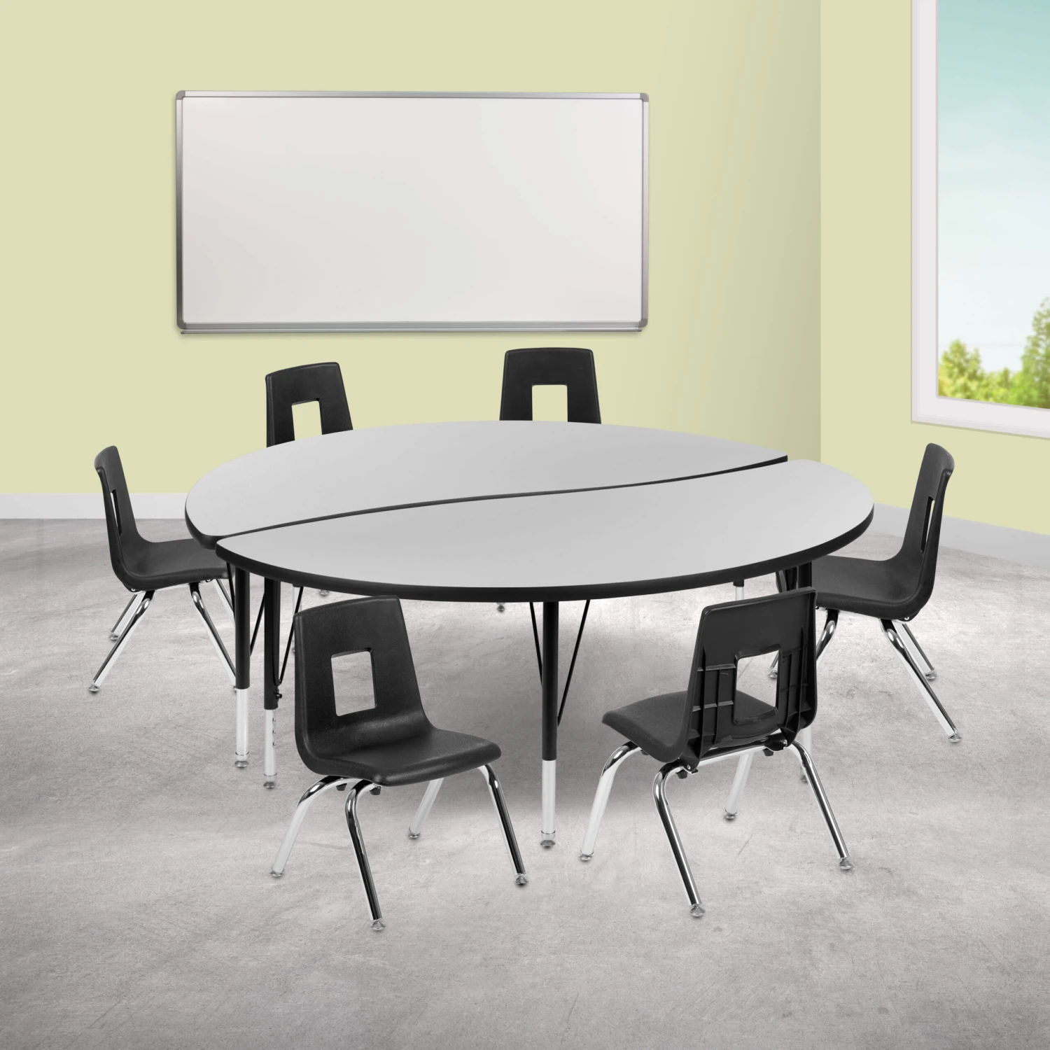 Flash 60" Circle Wave Flexible Laminate Activity Table Set With 14" Student Stack Chairs - Image 14