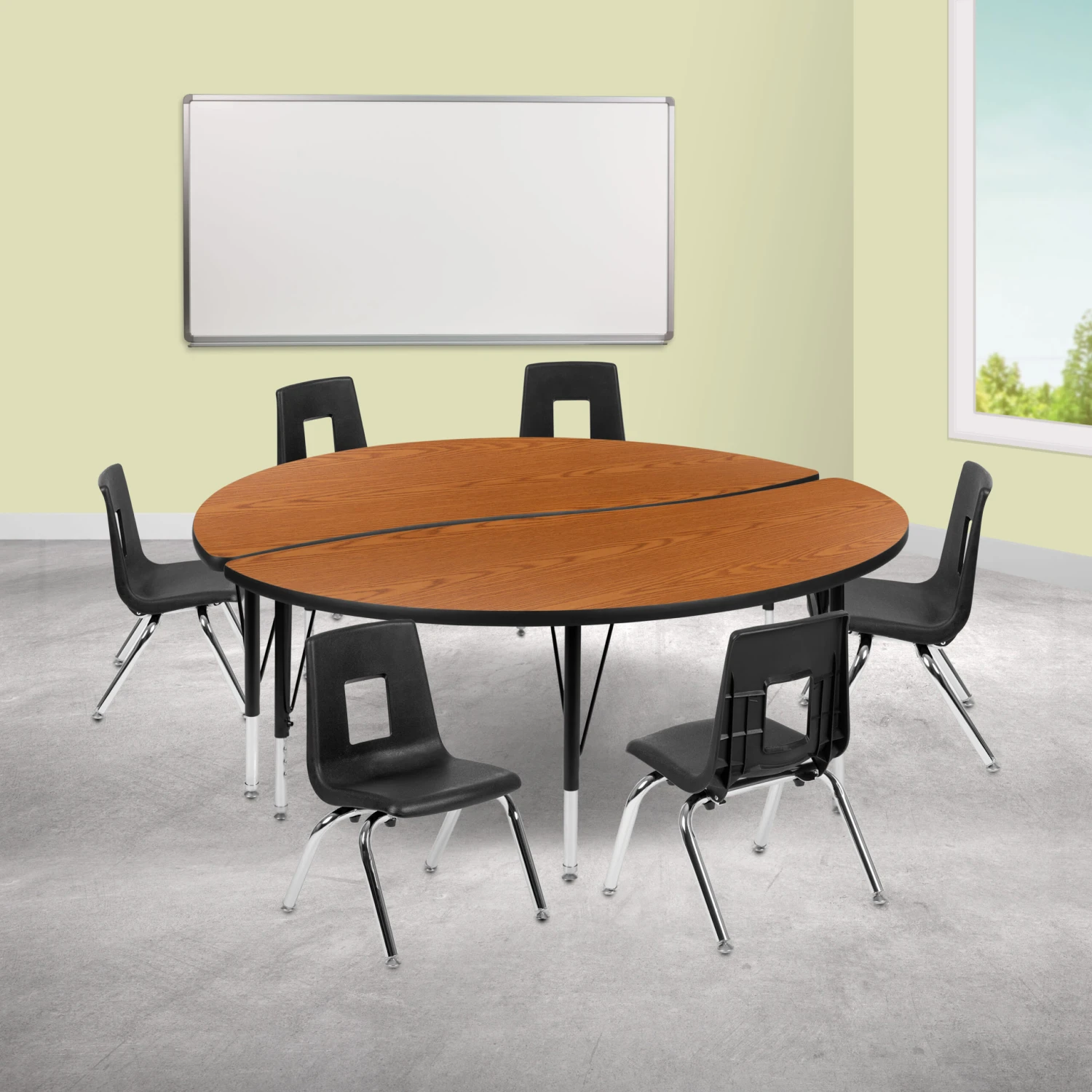 Flash 60" Circle Wave Flexible Laminate Activity Table Set With 14" Student Stack Chairs - Image 2