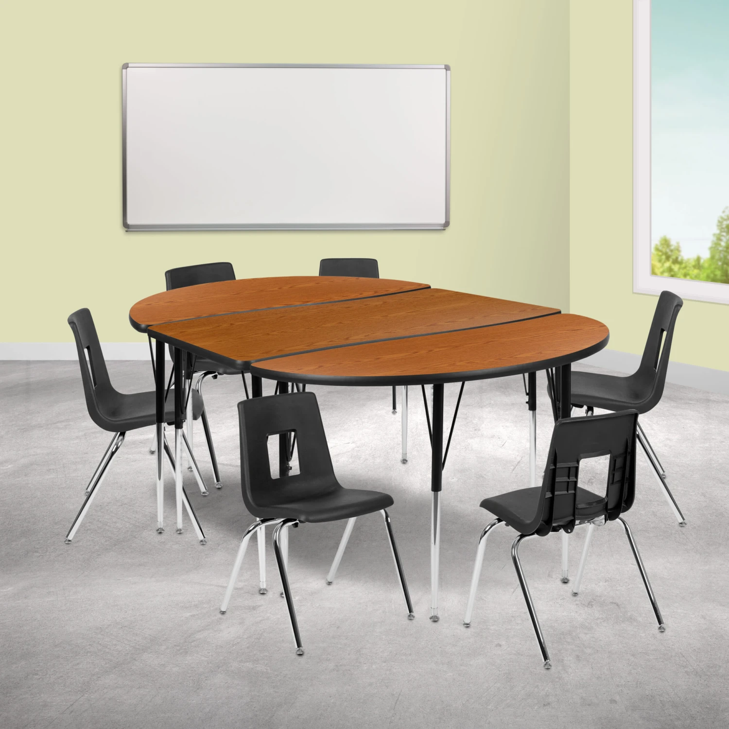 Flash 76" Oval Wave Flexible Laminate Activity Table Set With 18" Student Stack Chairs - Image 2