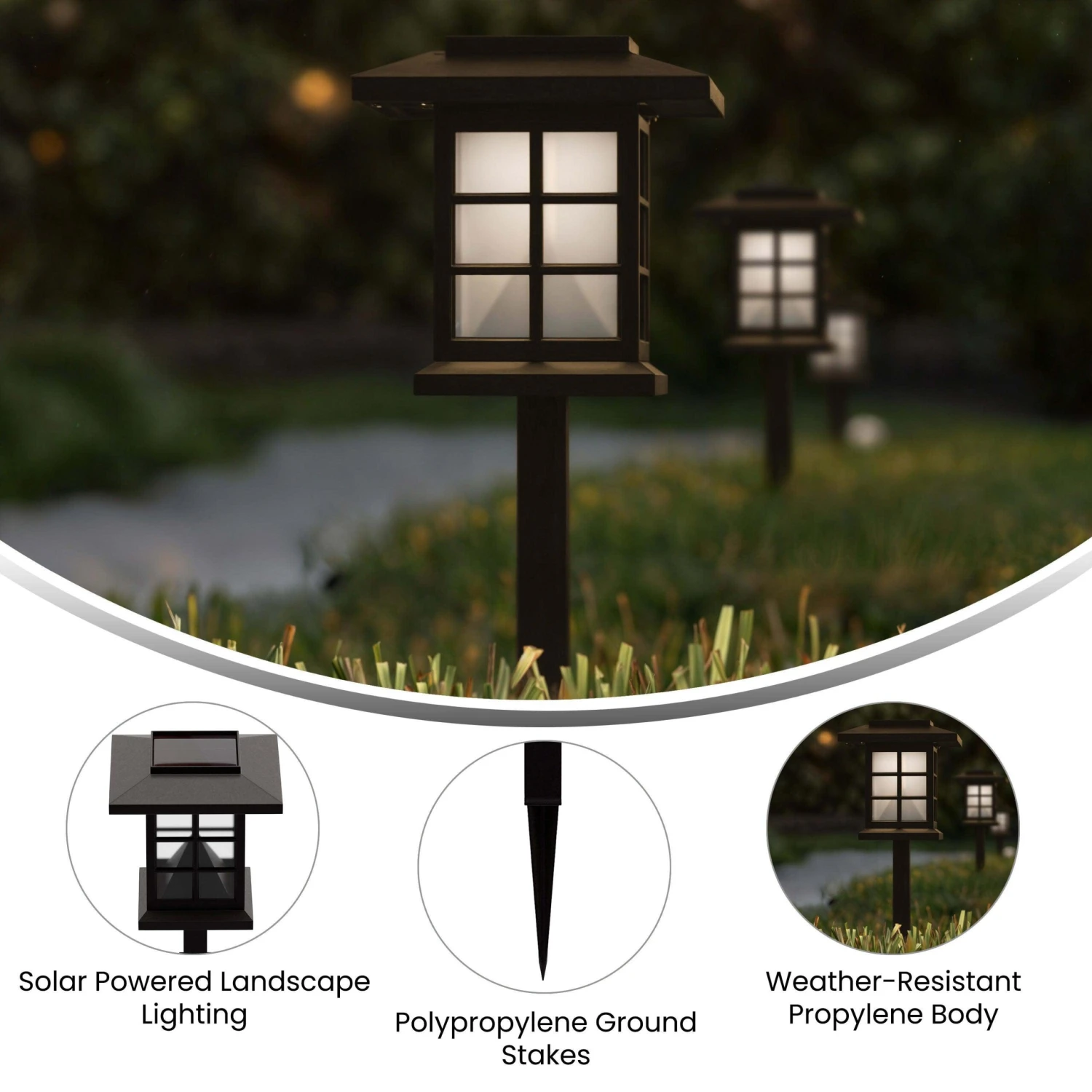 Flash 8 Pack Lantern Style LED Solar Lights Weather Resistant Outdoor Solar Powered Lights For Pathway, Garden, & Yard - Image 4