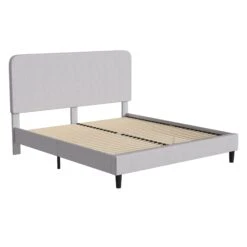 Flash Addison Upholstered Platform Bed - Headboard With Rounded Edges - No Box Spring Or Foundation Needed