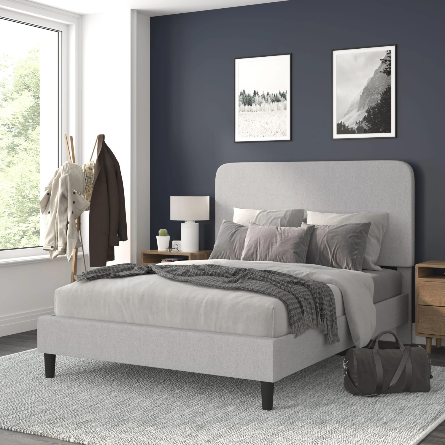 Flash Addison Upholstered Platform Bed - Headboard With Rounded Edges - No Box Spring Or Foundation Needed - Image 13