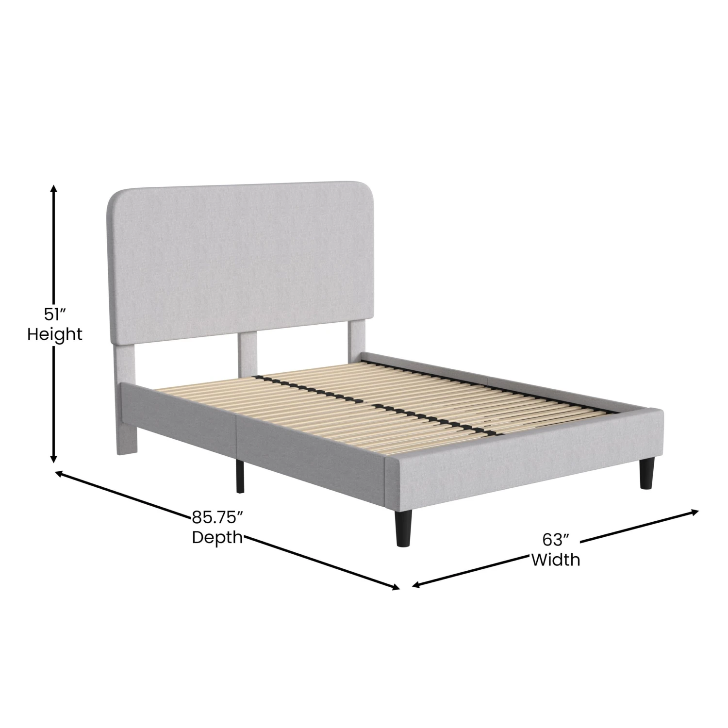 Flash Addison Upholstered Platform Bed - Headboard With Rounded Edges - No Box Spring Or Foundation Needed - Image 16