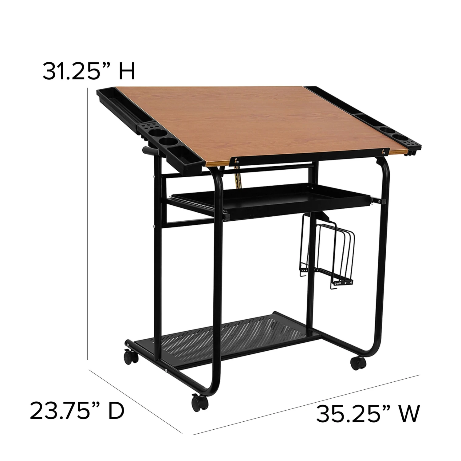Flash Adjustable Drawing And Drafting Table With Black Frame And Dual Wheel Casters - Image 4