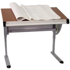 Flash Adjustable Drawing And Drafting Table With Pewter Frame