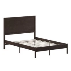 Flash Asher Solid Wood Platform Bed With Wooden Slats And Headboard, No Box Spring Needed