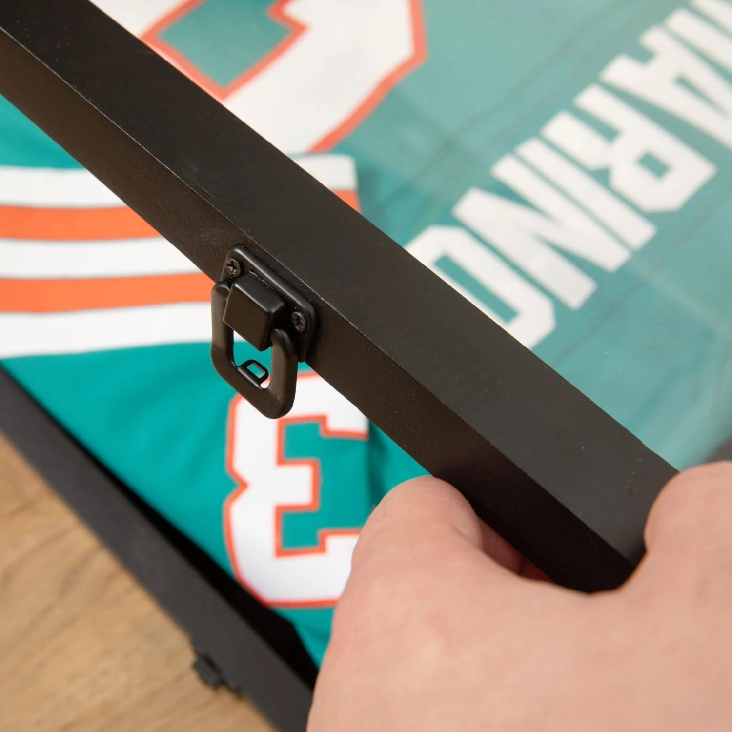 Flash Banks Jersey Display Case With Solid Pine Wood Frame, Fabric Backing Board, And Anti-Theft Lock - Image 20