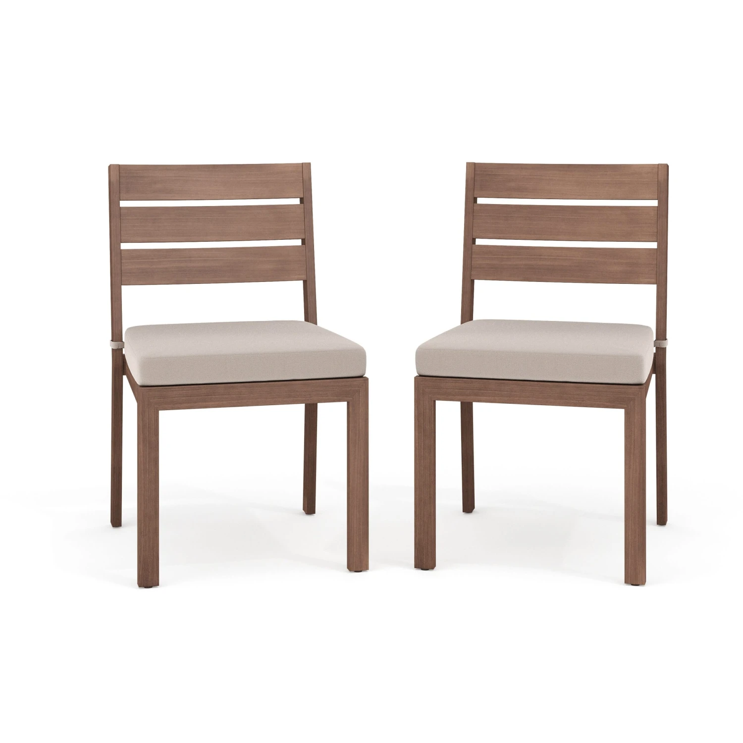 Bedford Set Of 2 Indoor-Outdoor Stackable Patio Dining Chairs With Brushed Woodgrain Aluminum Finish And All-Weather Seat Cushions - Image 5
