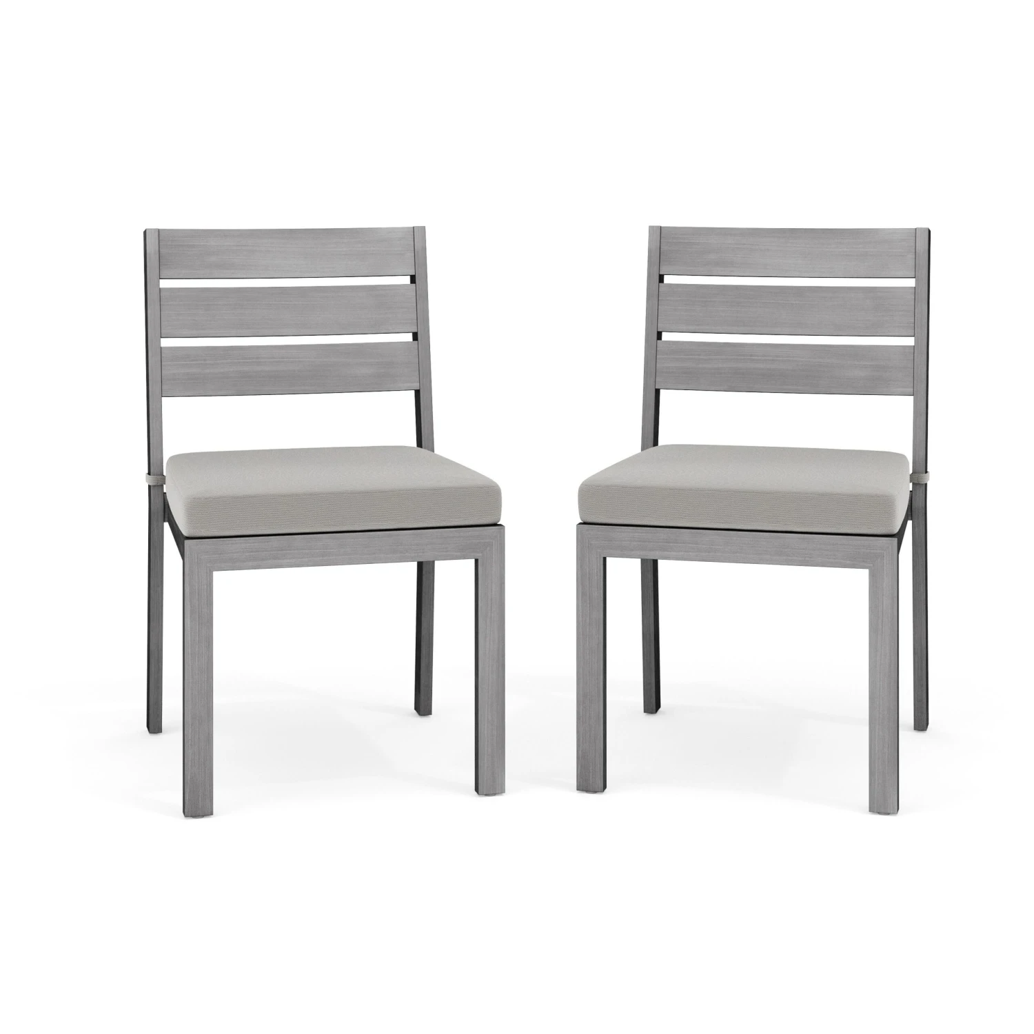 Bedford Set Of 2 Indoor-Outdoor Stackable Patio Dining Chairs With Brushed Woodgrain Aluminum Finish And All-Weather Seat Cushions - Image 6