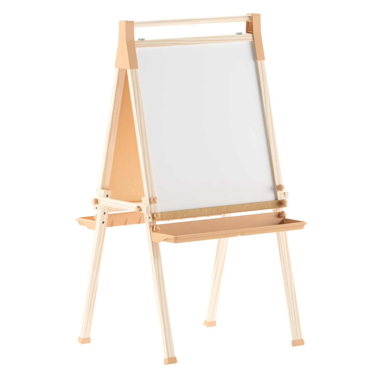 Flash Bright Beginnings Commercial Classroom Freestanding Wood Art Easel With Chalk Board, Dry -Erase Board, 2 Trays, Paper Roller, Paper Tear Bar