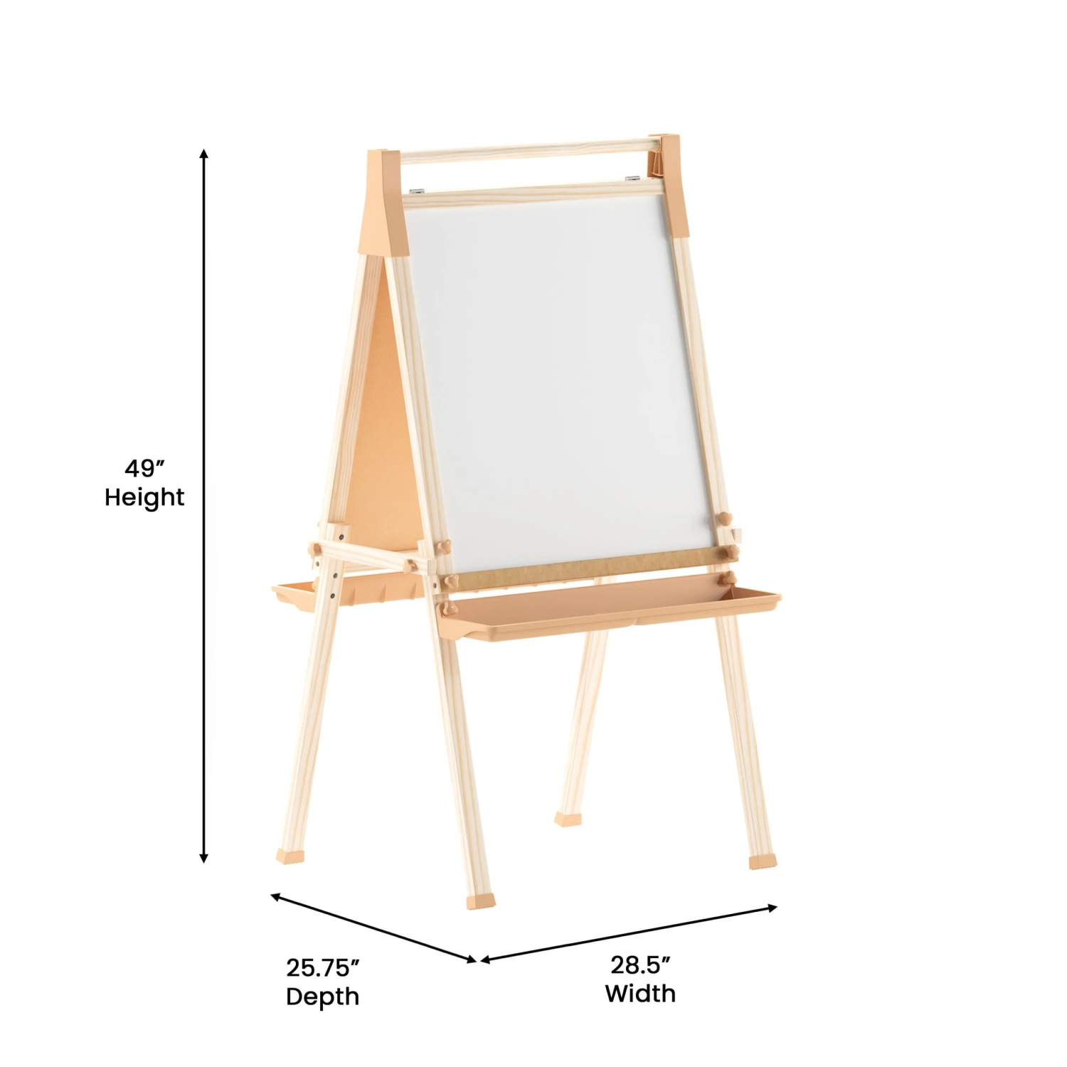 Flash Bright Beginnings Commercial Classroom Freestanding Wood Art Easel With Chalk Board, Dry -Erase Board, 2 Trays, Paper Roller, Paper Tear Bar - Image 5