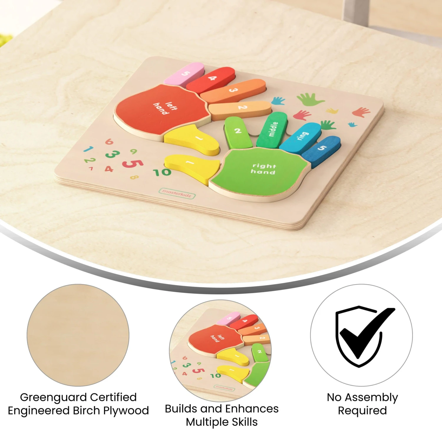 Flash Bright Beginnings Commercial Grade Birch Plywood STEM Hand Counting Learning Puzzle Board - Image 4
