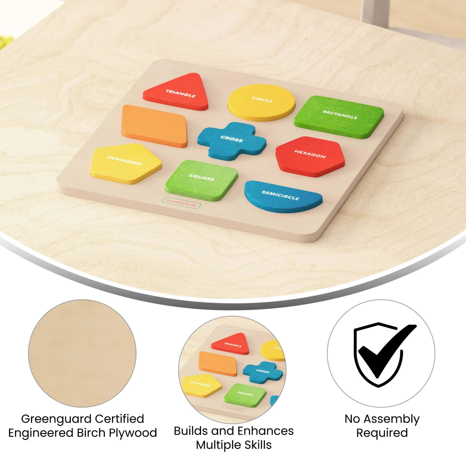 Flash Bright Beginnings Commercial Grade Birch Plywood STEM Sorting Shapes And Colors Puzzle Board - Image 4
