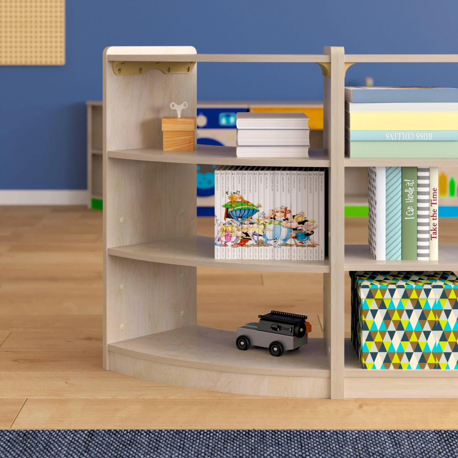 Flash Bright Beginnings Commercial Grade Bow Front Wooden Classroom Open Corner Storage Unit, Safe, Kid Friendly Design - Image 7