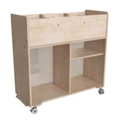 Flash Bright Beginnings Commercial Grade Double Sided Space Saving Wooden Mobile Storage Cart With Locking Caster Wheels