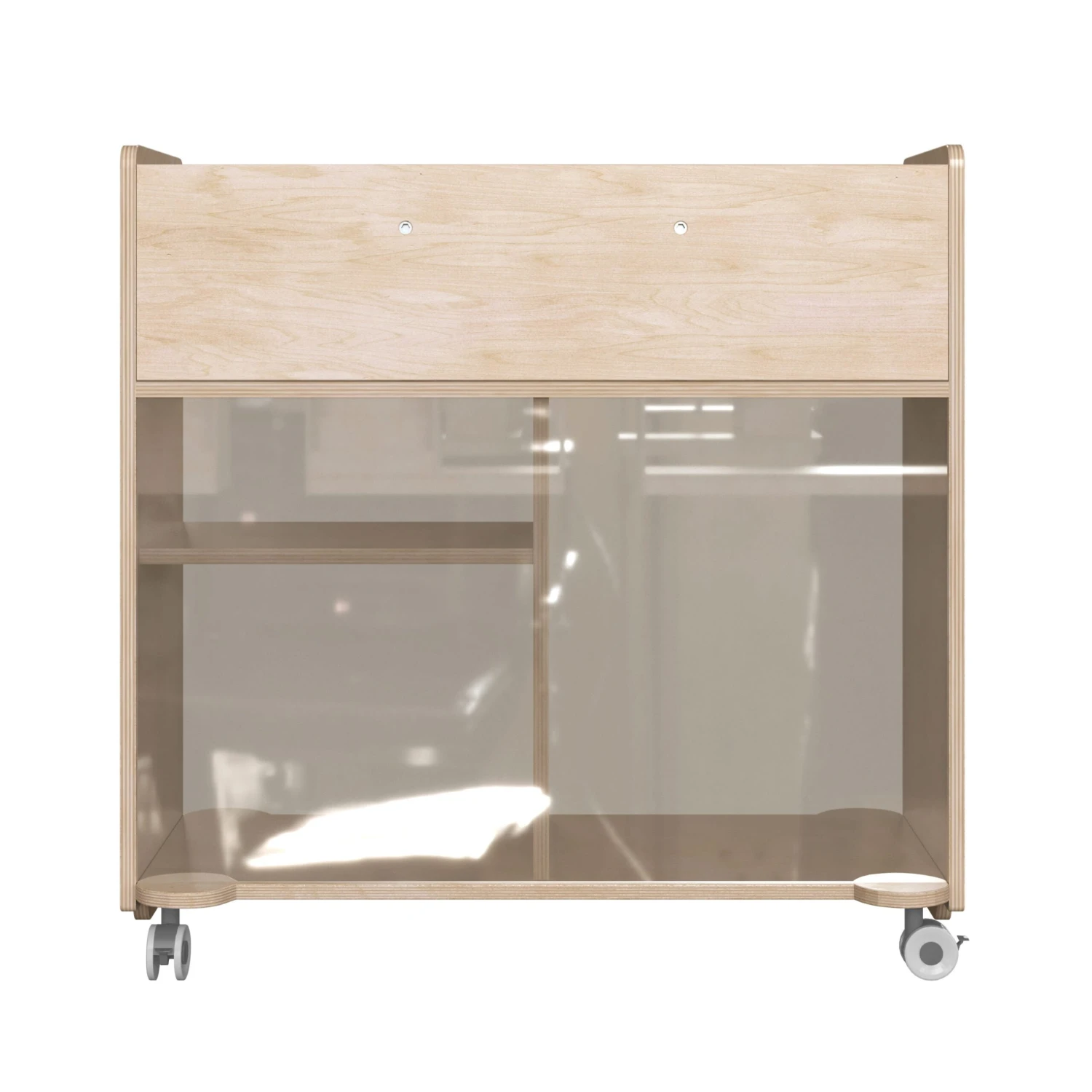 Flash Bright Beginnings Commercial Grade Double Sided Space Saving Wooden Mobile Storage Cart With Locking Caster Wheels - Image 8