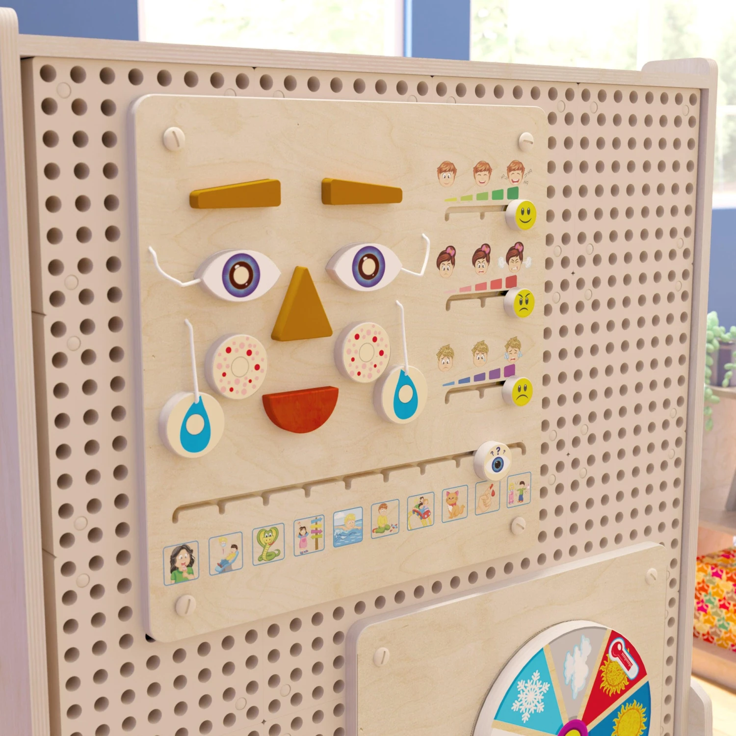 Flash Bright Beginnings Commercial Grade STEAM Wall Activity Board With Natural Finish And Multicolor Accents, Feelings And Moods - Image 7