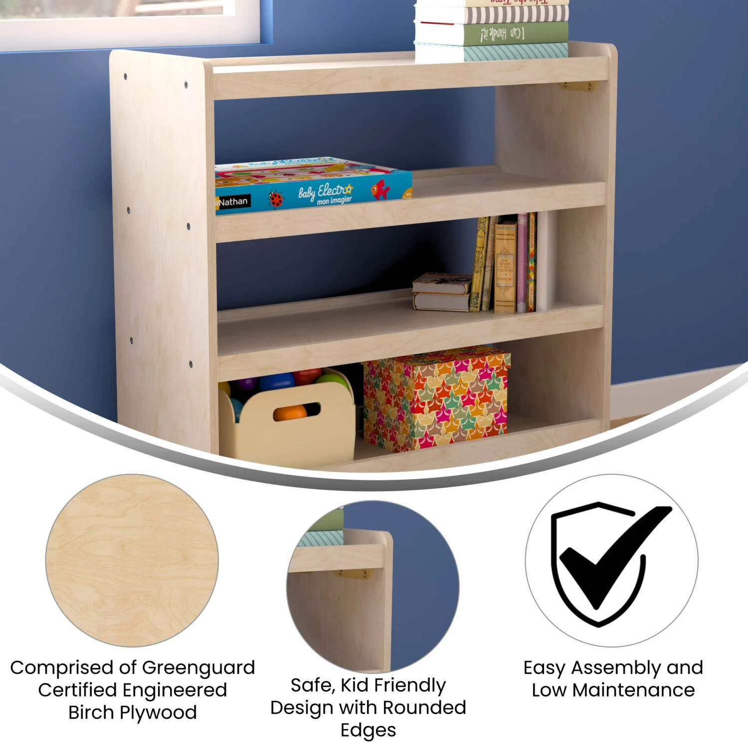 Flash Bright Beginnings Commercial Grade Space Saving Wooden Mobile Classroom Storage Cart With Locking Caster Wheels, Kid Friendly Design - Image 4