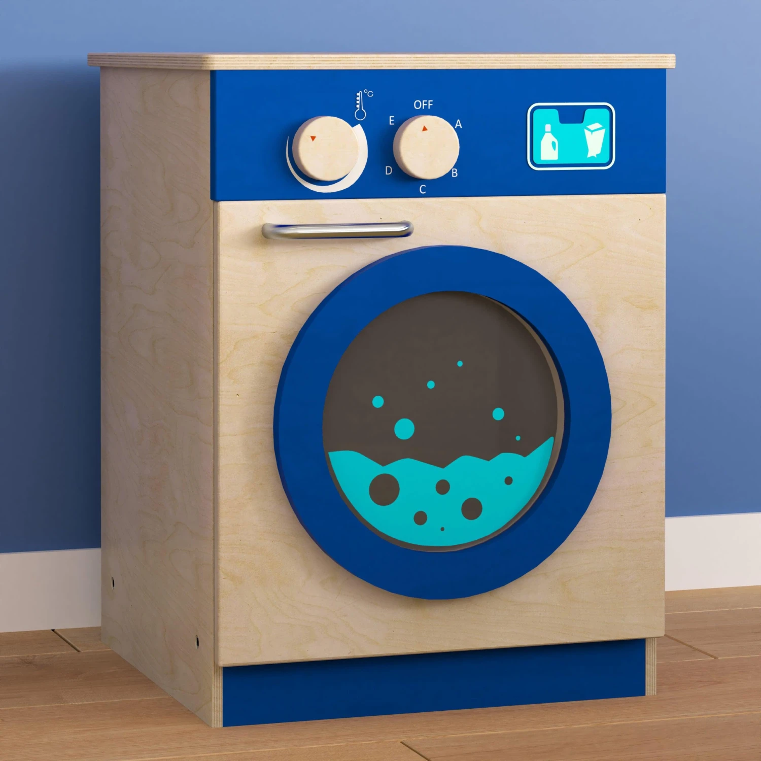 Flash Bright Beginnings Commercial Grade Wooden Kid's Washing Machine With Integrated Storage And Turning Knobs - Image 2