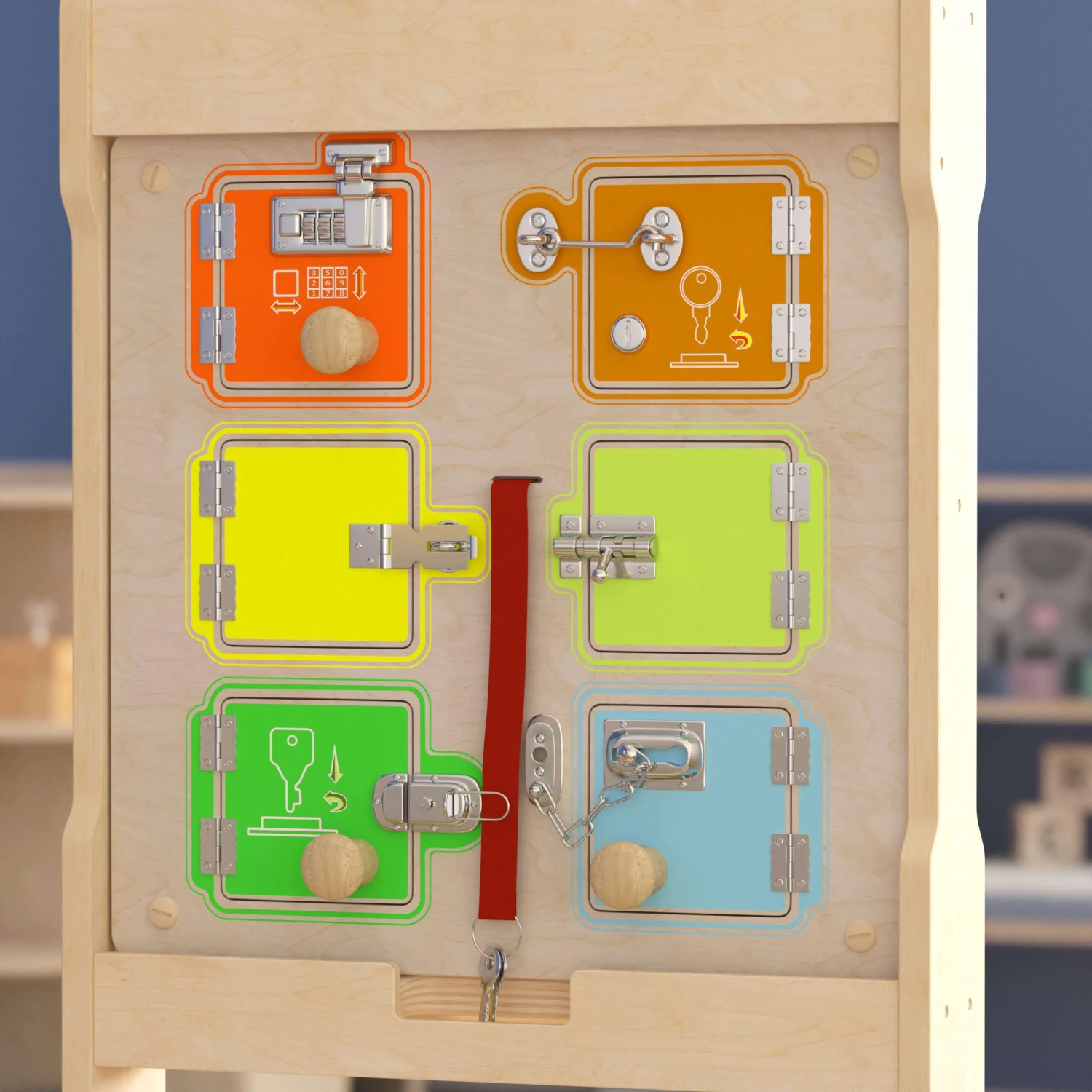 Flash Bright Beginnings Commercial Grade Wooden Locks And Buckles STEAM Wall Accessory Board - Image 6