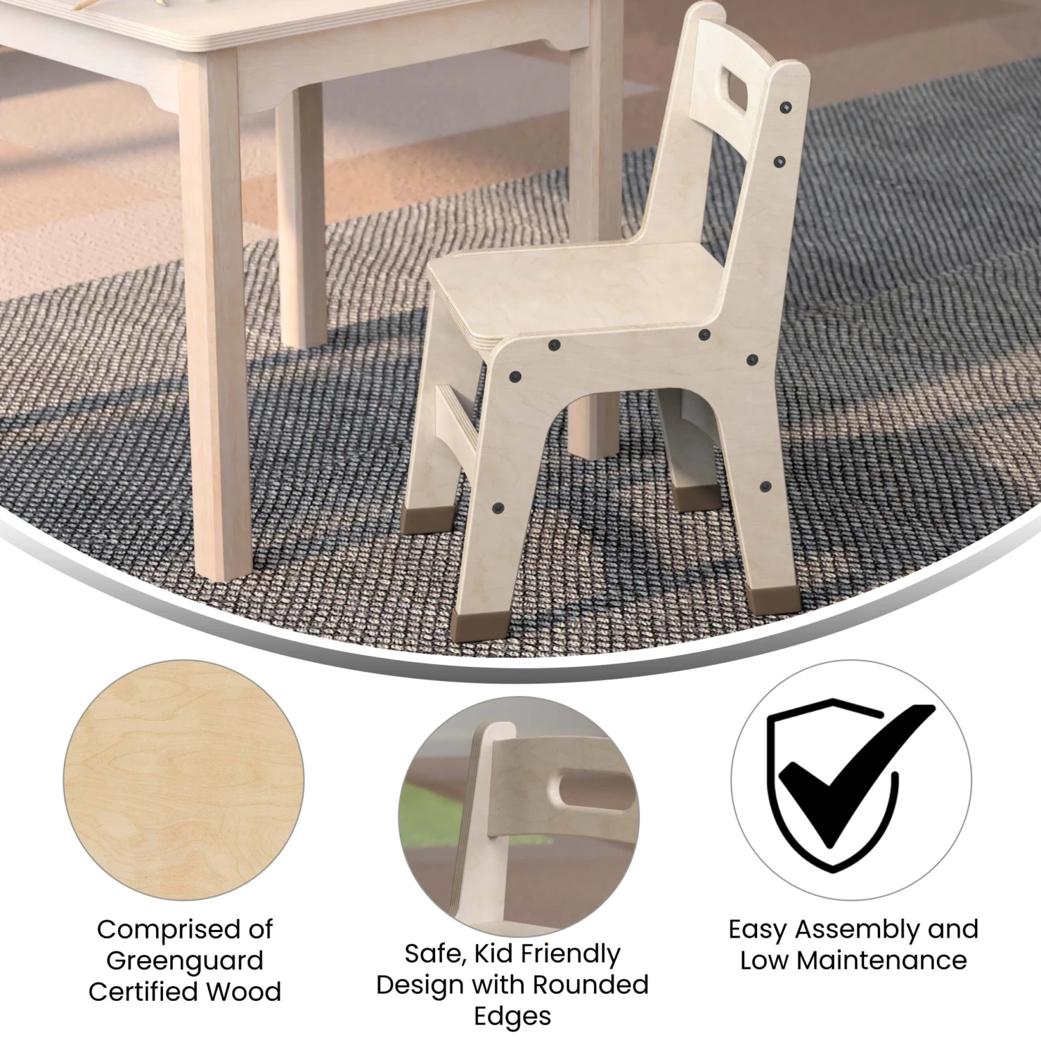 Flash Bright Beginnings Set Of 2 Commercial Grade Wooden Classroom Chairs With Non-Slip Foot Caps And Built-In Carrying Handle - Image 4