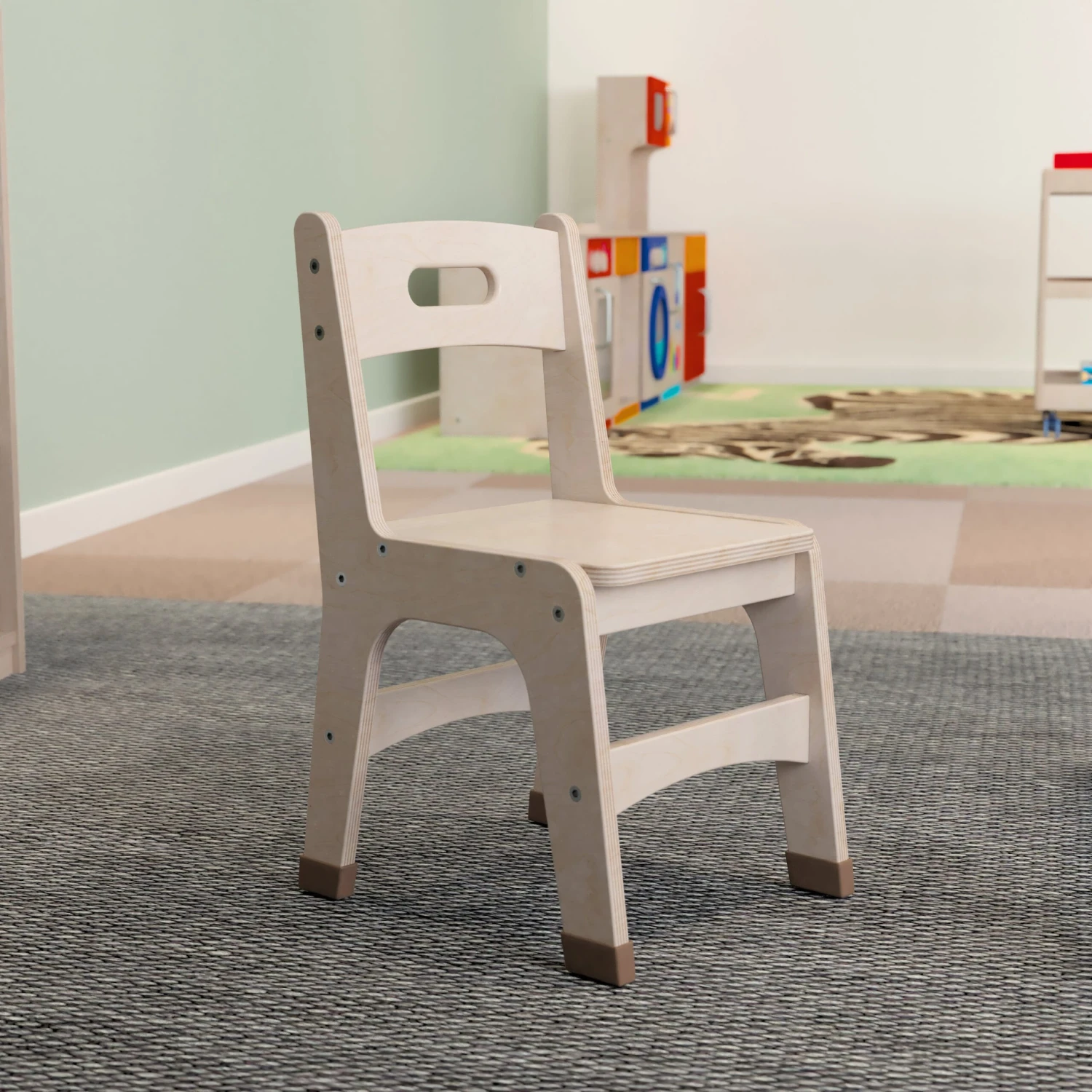 Flash Bright Beginnings Set Of 2 Commercial Grade Wooden Classroom Chairs With Non-Slip Foot Caps And Built-In Carrying Handle - Image 6