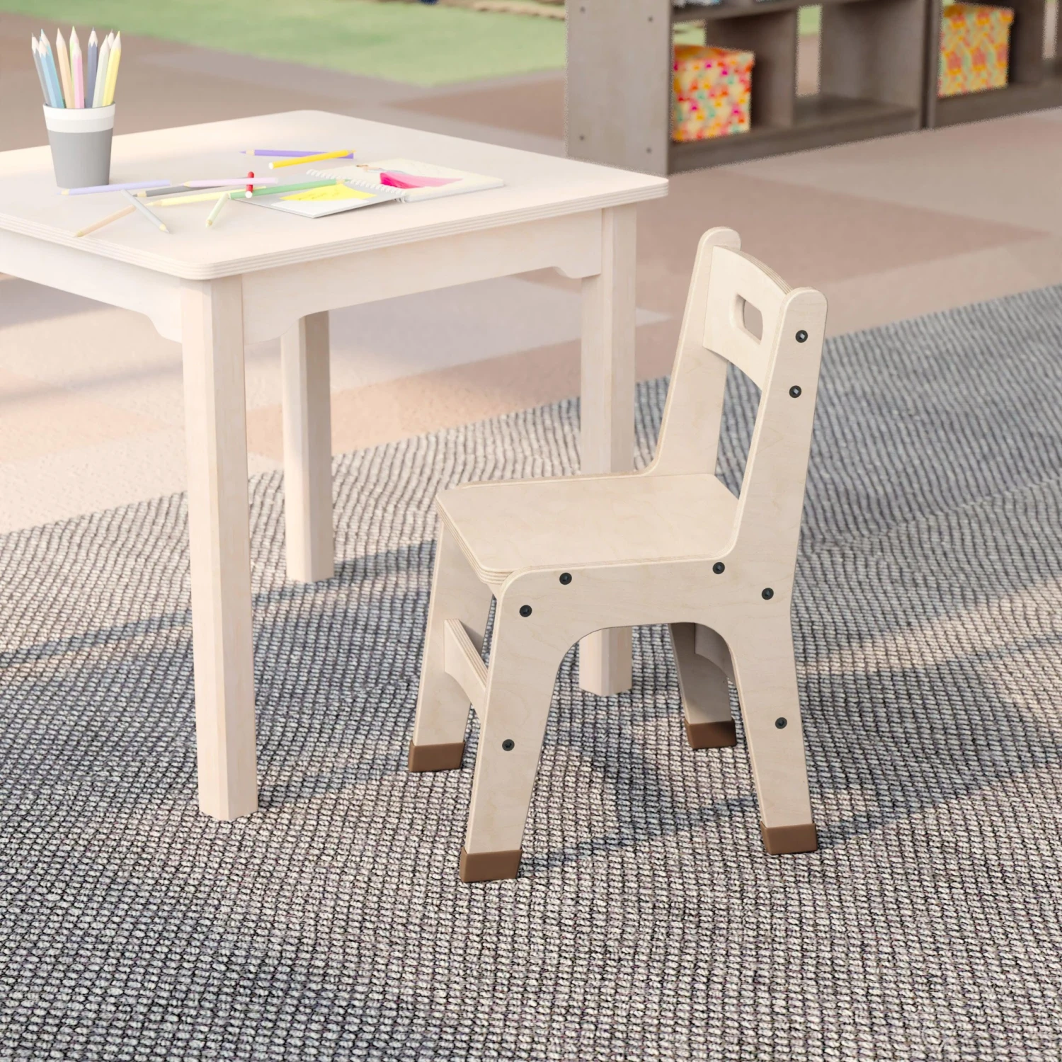 Flash Bright Beginnings Set Of 2 Commercial Grade Wooden Classroom Chairs With Non-Slip Foot Caps And Built-In Carrying Handle - Image 7