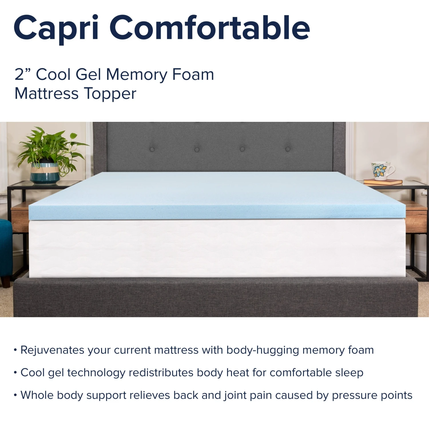 Flash Capri Comfortable Sleep 2 Inch Cool Gel Memory Foam Mattress Topper - Image 4
