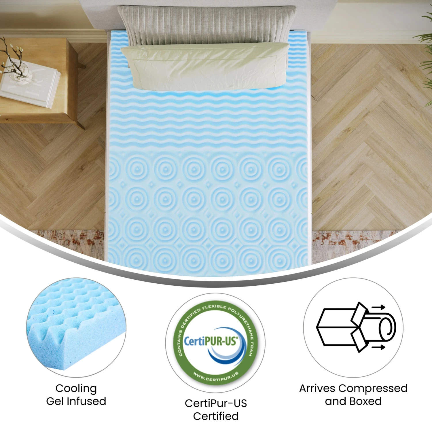 Flash Capri Comfortable Sleep Cooling Gel Infused 5-Zone Memory Foam Mattress Topper With CertiPUR-US Certified Foam - Image 4