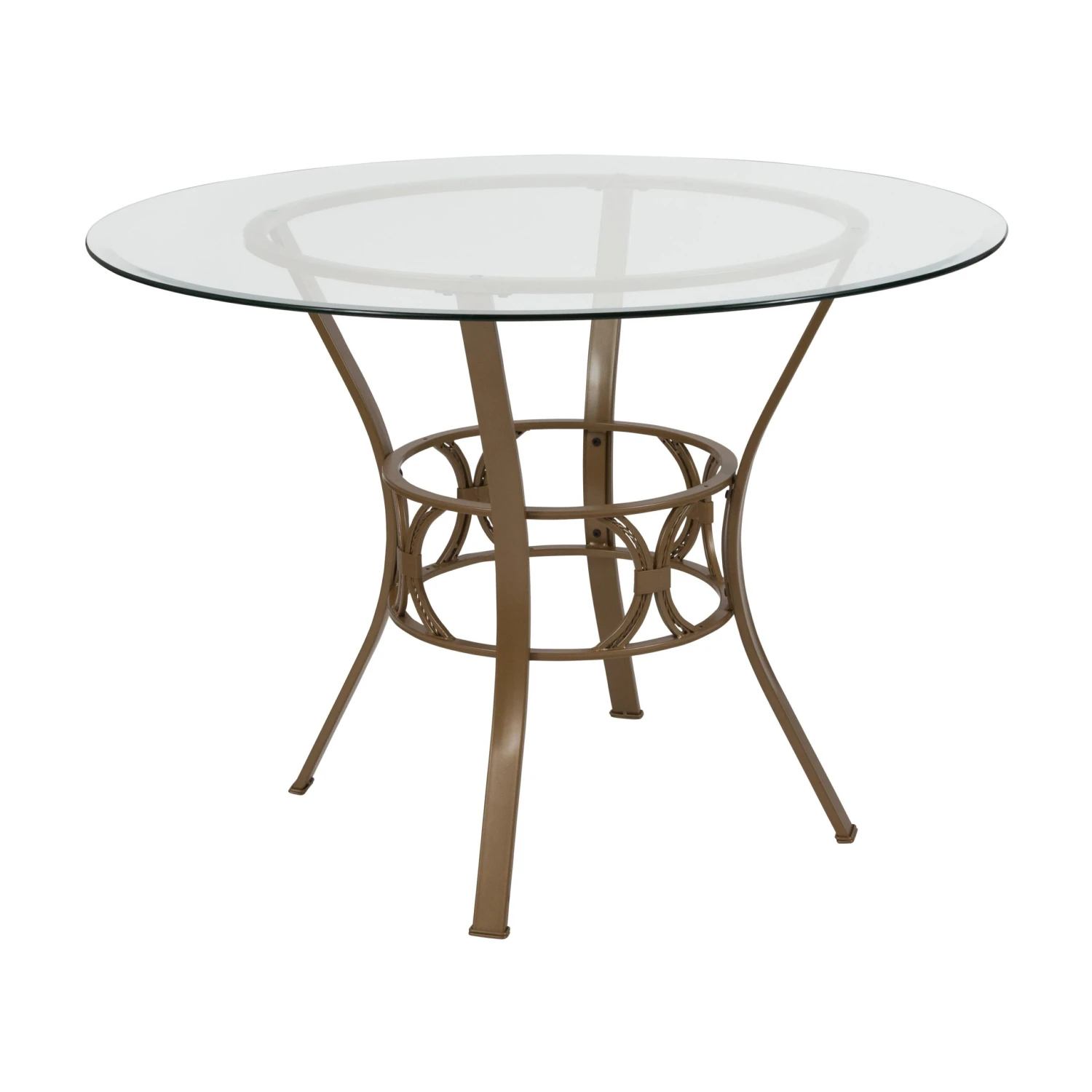 Flash Carlisle 42'' Round Glass Dining Table With Crescent Style Metal Frame