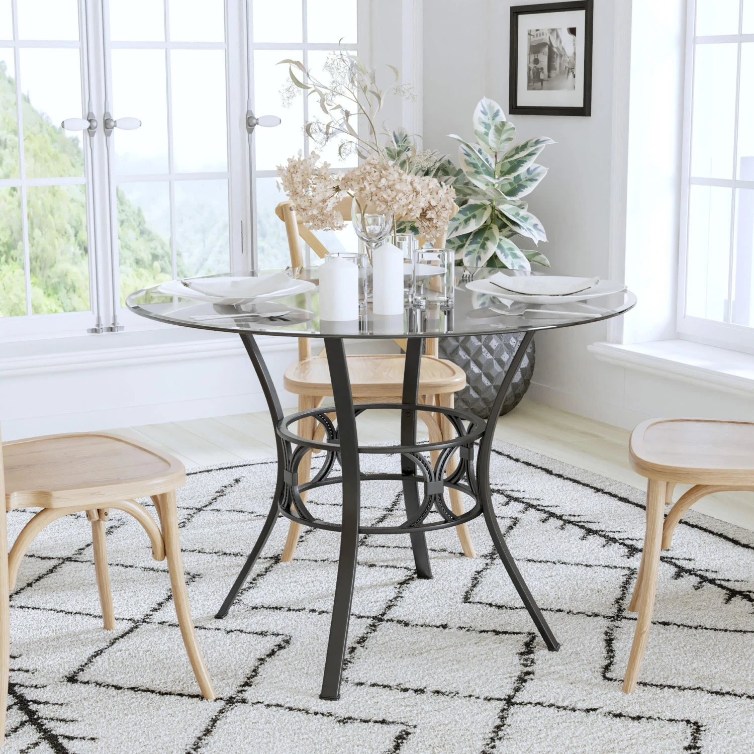 Flash Carlisle 42'' Round Glass Dining Table With Crescent Style Metal Frame - Image 5