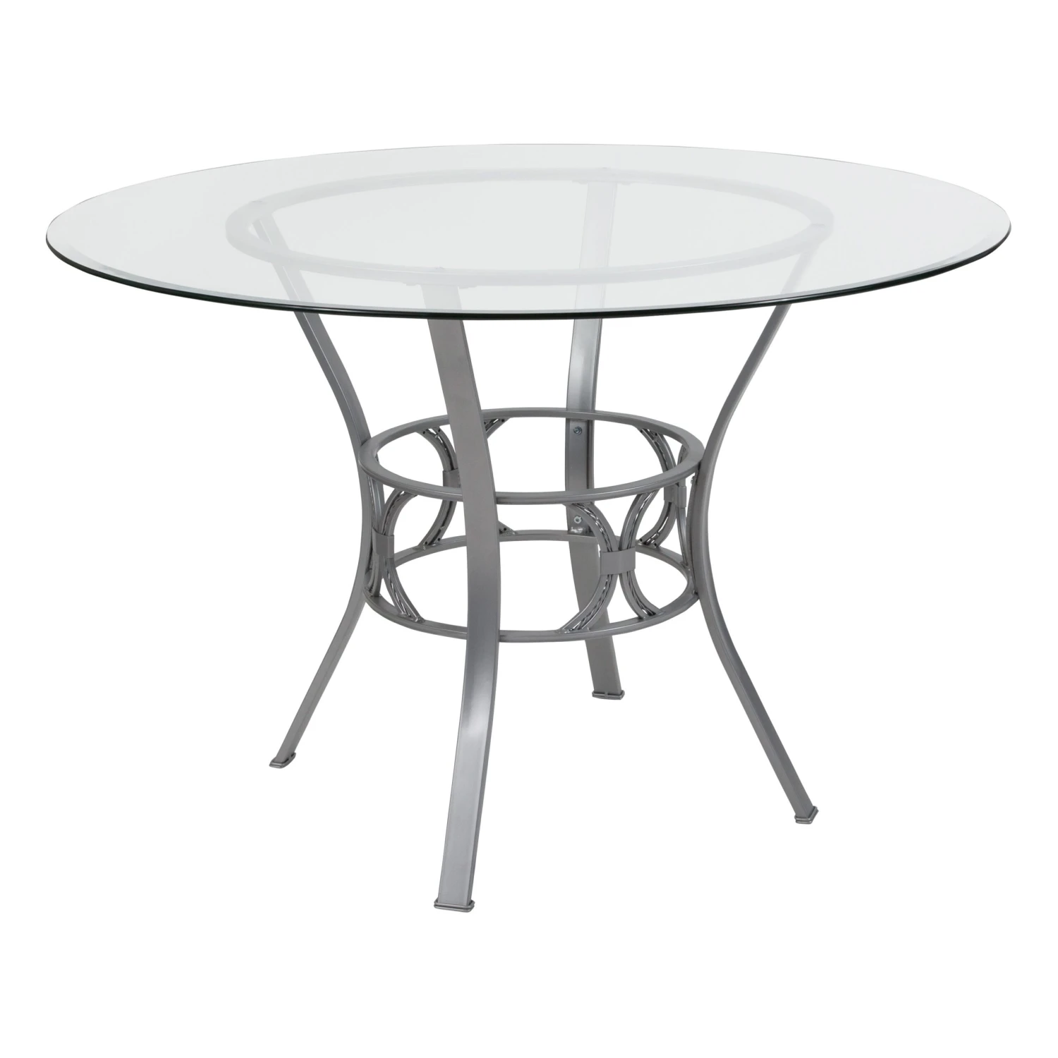 Flash Carlisle 45'' Round Glass Dining Table With Crescent Style Metal Frame - Image 4